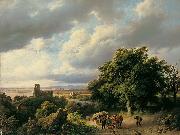 Barend Cornelis Koekkoek Flublandschaft mit Ruine und Pferdewagen oil painting